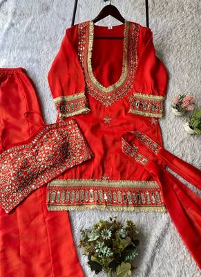 orange embroidered salwar suit dupatta 2