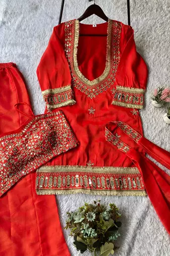 orange embroidered salwar suit dupatta