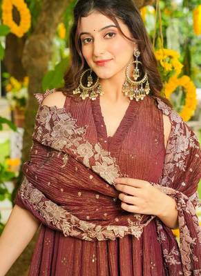 brown anarkali salwar suit dupatta 2