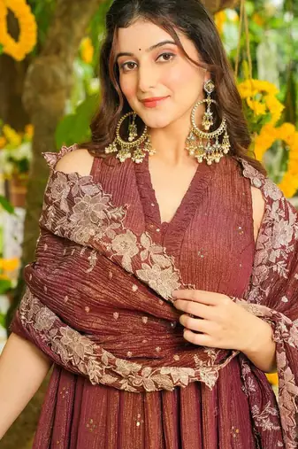 brown anarkali salwar suit dupatta