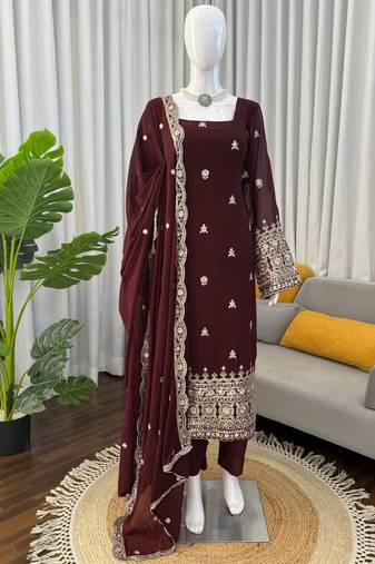 brown faux georgette salwar suit dupatta