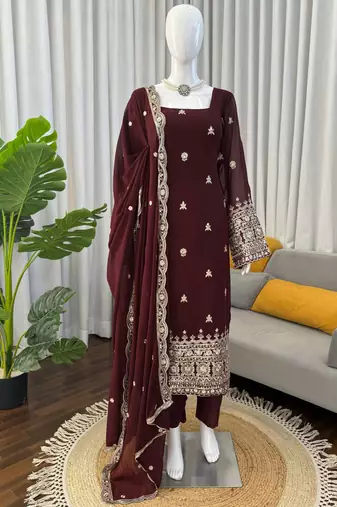 brown faux georgette salwar suit dupatta