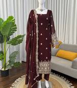 brown faux georgette salwar suit dupatta