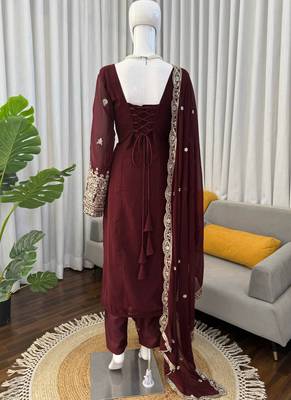 brown faux georgette salwar suit dupatta 2