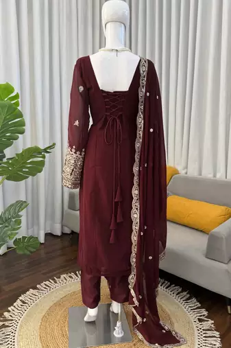 brown faux georgette salwar suit dupatta