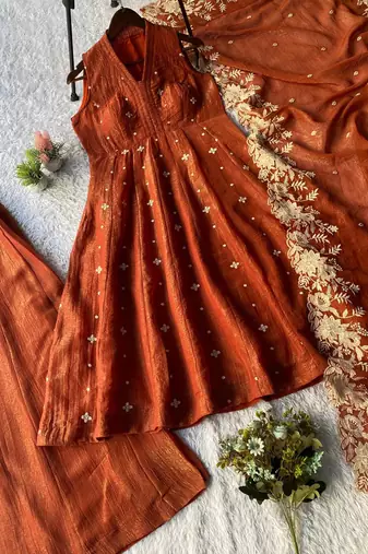 brown anarkali salwar suit dupatta