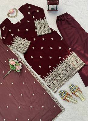brown faux georgette salwar suit dupatta 3