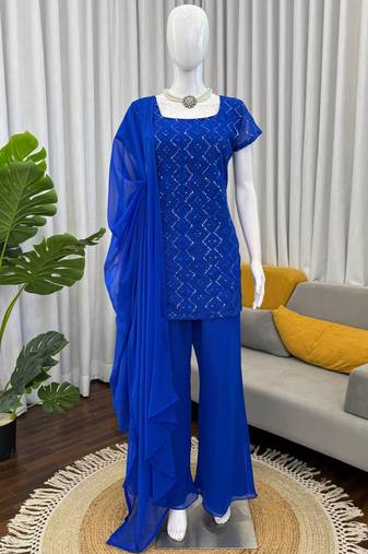 blue faux georgette salwar suit dupatta