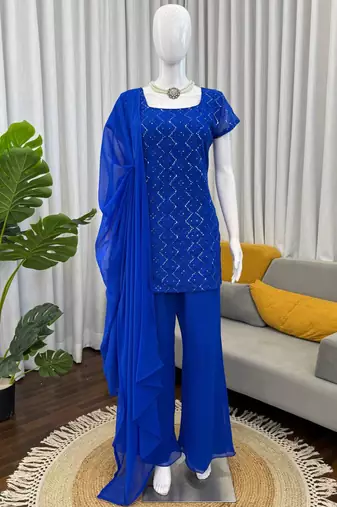 blue faux georgette salwar suit dupatta