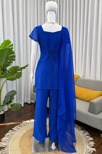 blue faux georgette salwar suit dupatta