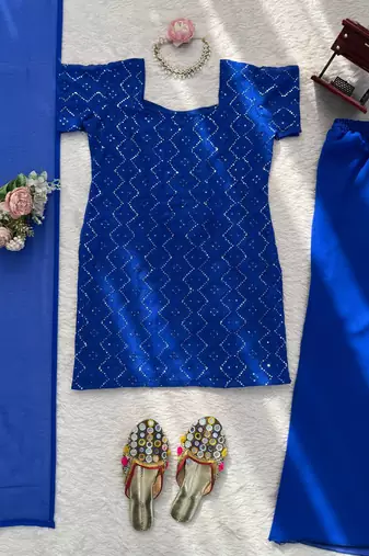blue faux georgette salwar suit dupatta
