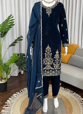 teal viscose velvet salwar suit dupatta 2