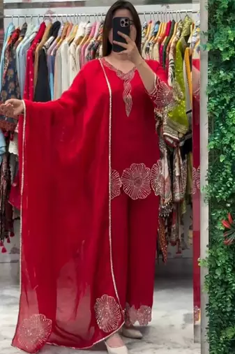 red embroidered salwar suit dupatta