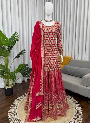 pink faux georgette salwar suit dupatta 1