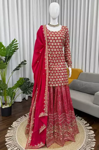 pink faux georgette salwar suit dupatta