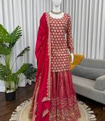 pink faux georgette salwar suit dupatta