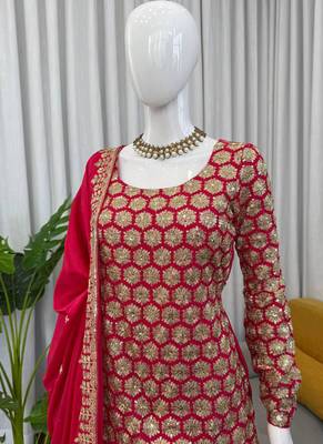 pink faux georgette salwar suit dupatta 2