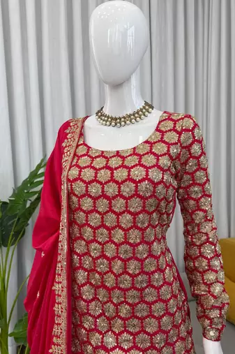 pink faux georgette salwar suit dupatta
