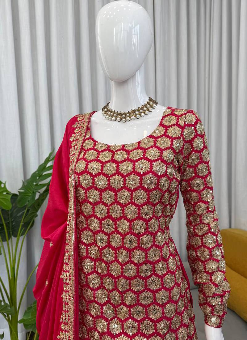 pink faux georgette salwar suit dupatta