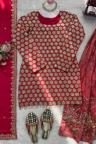 pink faux georgette salwar suit dupatta