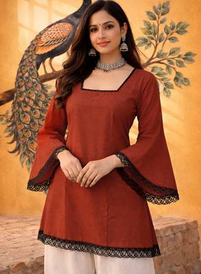RUST COLOR ROMAN silk blend SHORT KURTI    1