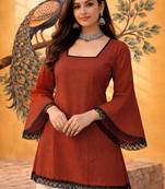 RUST COLOR ROMAN SILK SHORT KURTI     COMFORTABLE & CHIC LOOK