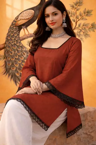 RUST COLOR ROMAN silk blend SHORT KURTI   