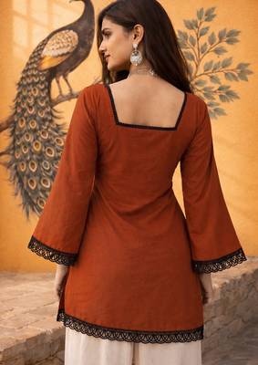RUST COLOR ROMAN silk blend SHORT KURTI    3