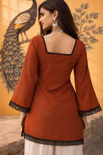 RUST COLOR ROMAN silk blend SHORT KURTI   