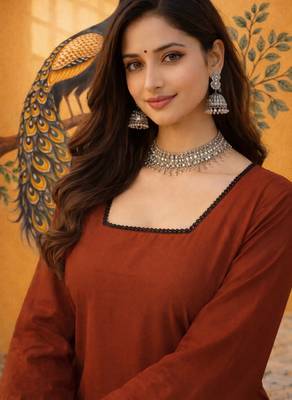 RUST COLOR ROMAN silk blend SHORT KURTI    4