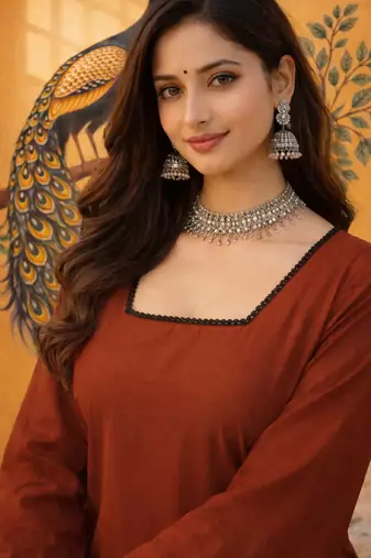 RUST COLOR ROMAN silk blend SHORT KURTI   