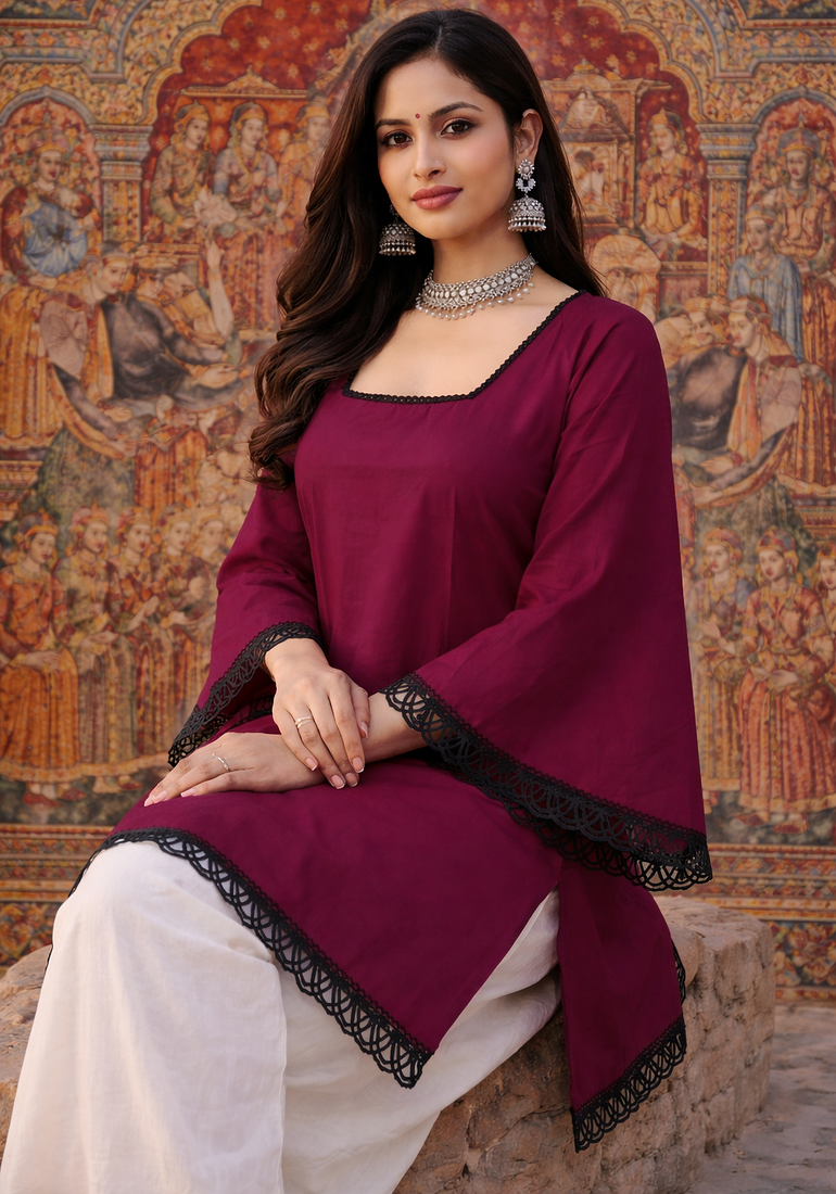 LIPSTICK  COLOR ROMAN SILK SHORT KURTI     COMFORTABLE & CHIC LOOK 