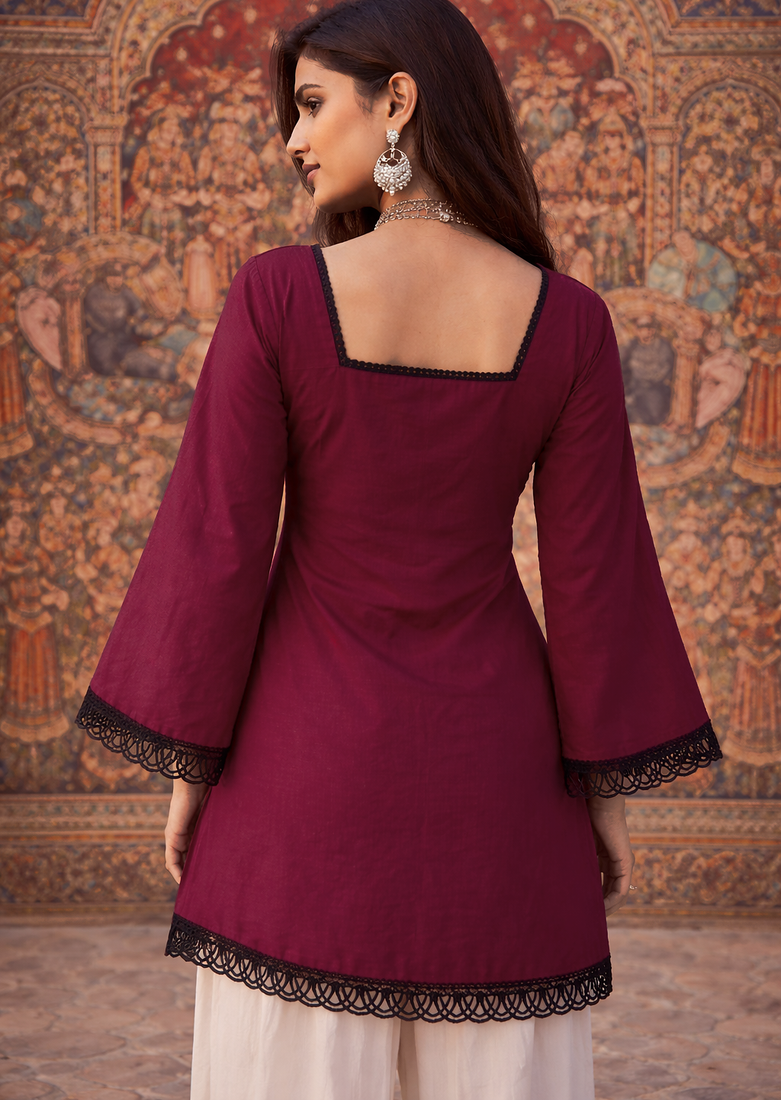 LIPSTICK  COLOR ROMAN SILK SHORT KURTI     COMFORTABLE & CHIC LOOK 