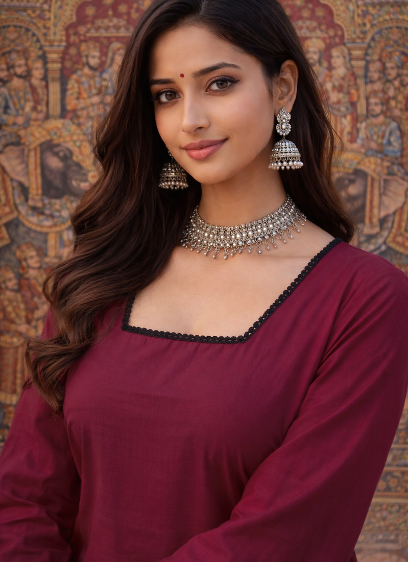 LIPSTICK  COLOR ROMAN SILK SHORT KURTI     COMFORTABLE & CHIC LOOK 