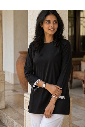BLACK ROMAN silk blend SHORT KURTI    1