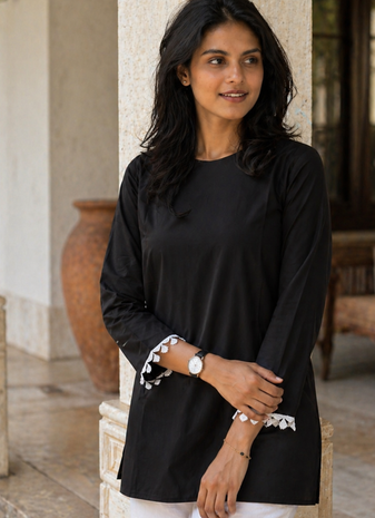BLACK ROMAN silk blend SHORT KURTI   