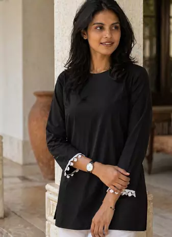 BLACK  ROMAN SILK SHORT KURTI     COMFORTABLE & STYLISH LOOK