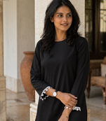 BLACK  ROMAN SILK SHORT KURTI     COMFORTABLE & STYLISH LOOK