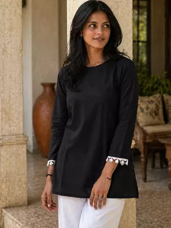 BLACK ROMAN silk blend SHORT KURTI   