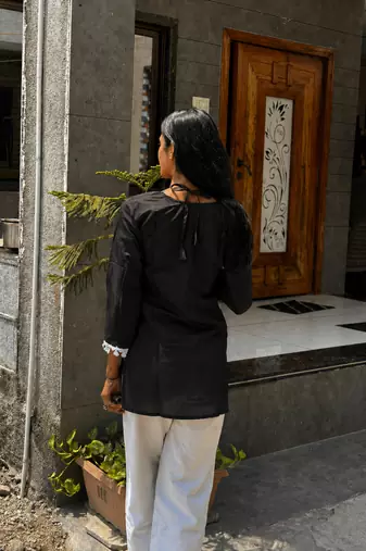 BLACK ROMAN silk blend SHORT KURTI   