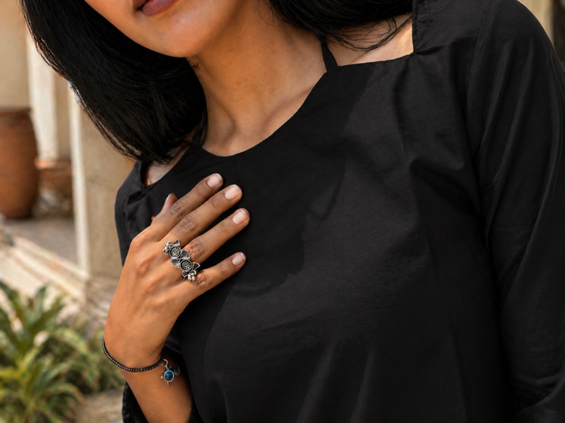 BLACK  ROMAN SILK SHORT KURTI     COMFORTABLE & STYLISH LOOK
