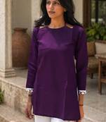 WINE  ROMAN SILK SHORT KURTI     COMFORTABLE & STYLISH LOOK 