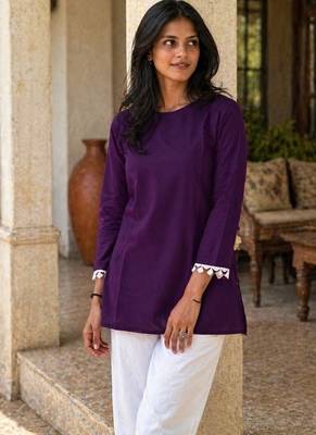 WINE ROMAN silk blend SHORT KURTI     2