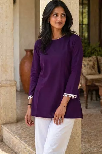WINE ROMAN silk blend SHORT KURTI    