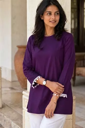 WINE ROMAN silk blend SHORT KURTI    