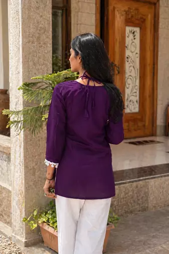 WINE ROMAN silk blend SHORT KURTI    