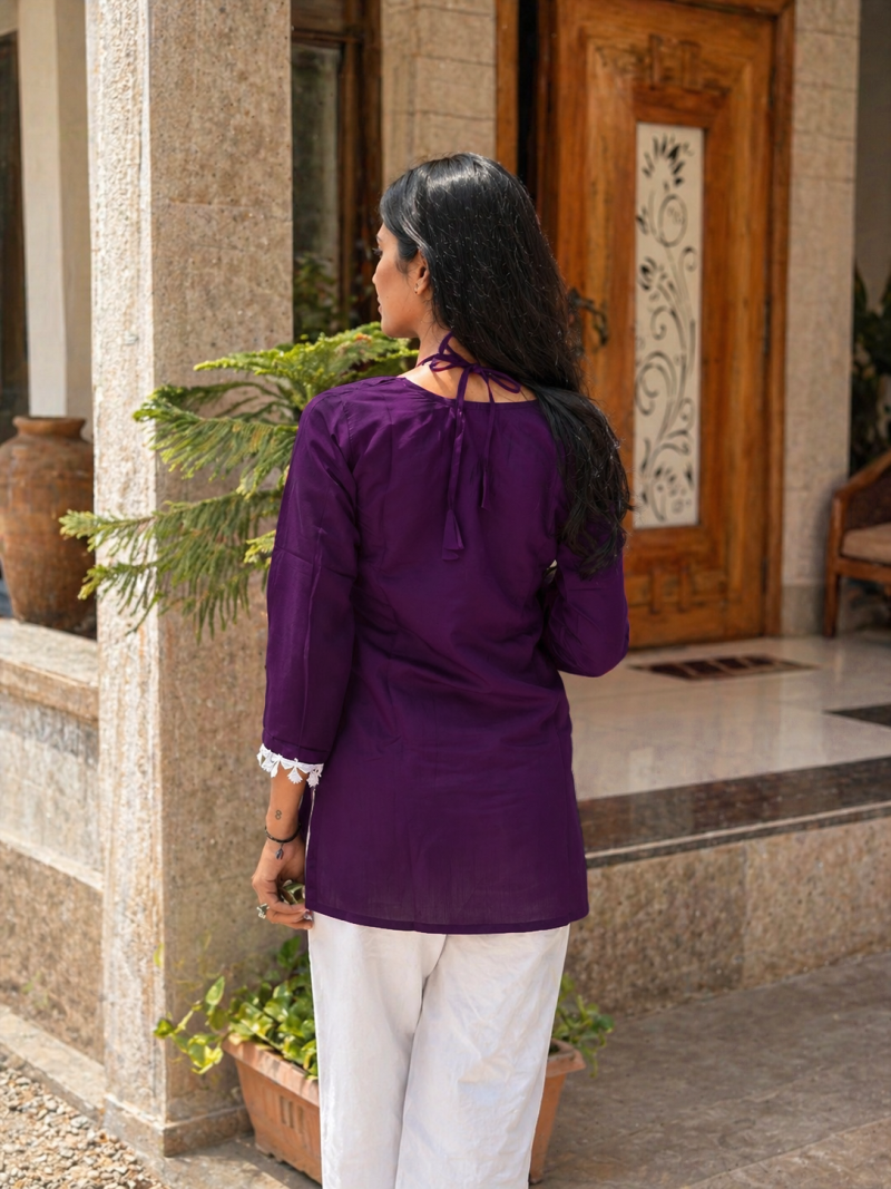 WINE  ROMAN SILK SHORT KURTI     COMFORTABLE & STYLISH LOOK 