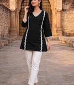 BLACK  ROMAN SILK SHORT KURTI     COMFORTABLE & STYLISH LOOK