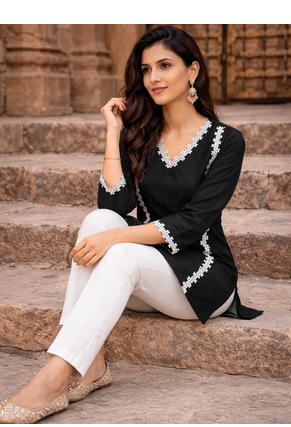 BLACK ROMAN silk blend SHORT KURTI    2