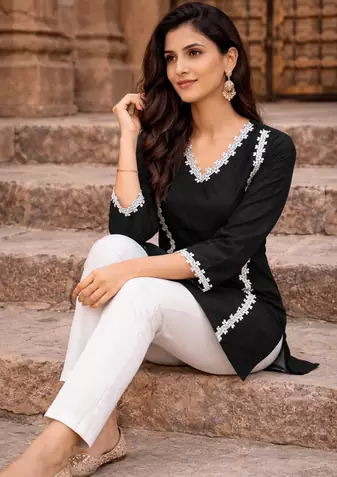 BLACK ROMAN silk blend SHORT KURTI   